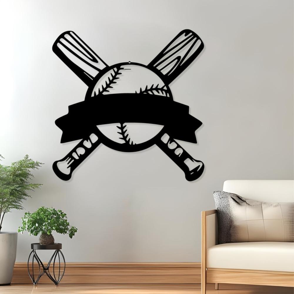 1pc Dynamic Baseball Bat Swing Metal Wall Art, Weatherproof Iron Statue for Garage Backyard Fence Indoor Outdoor Gift for Sports Fan Room Decor