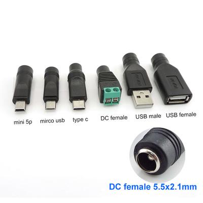 Adattatore convertitore di caricabatteria USB Mini 5 pin A maschio femmina Micro tipo C a connettore femmina CC 5,5x2,1 mm per laptop