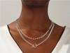 Silbernes doppellagiges Sicherheitsnadel-Kettenhalsband mit kubanischer OT-Schließe 42+46+5cm Gliederkette für Geschenk Hauptmaterial Messing S0870