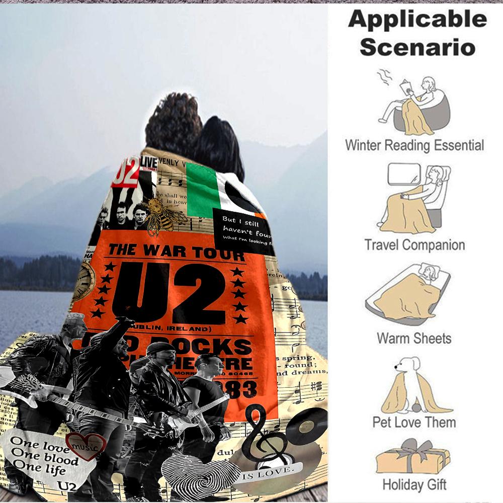 1Pc U2 Music Collage Art Flannel Blanket, Soft And Comfortable, Casual Warm, Camping Travel, Christmas, Halloween Xmas Gift. G1177