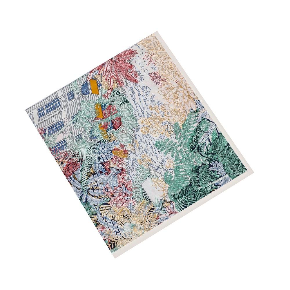 130Cm Silk Scarf Women Large Shawls House In Forest Print Stoles Square Bandana Luxury Kerchief Hijab Scarf
