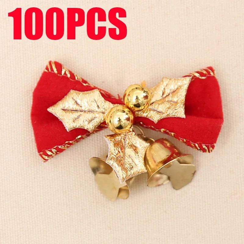 10-200pcs Christmas Decorations Christmas Bow with Bells Christmas Gift Decoration Christmas Tree Wreath Decoration Accessories