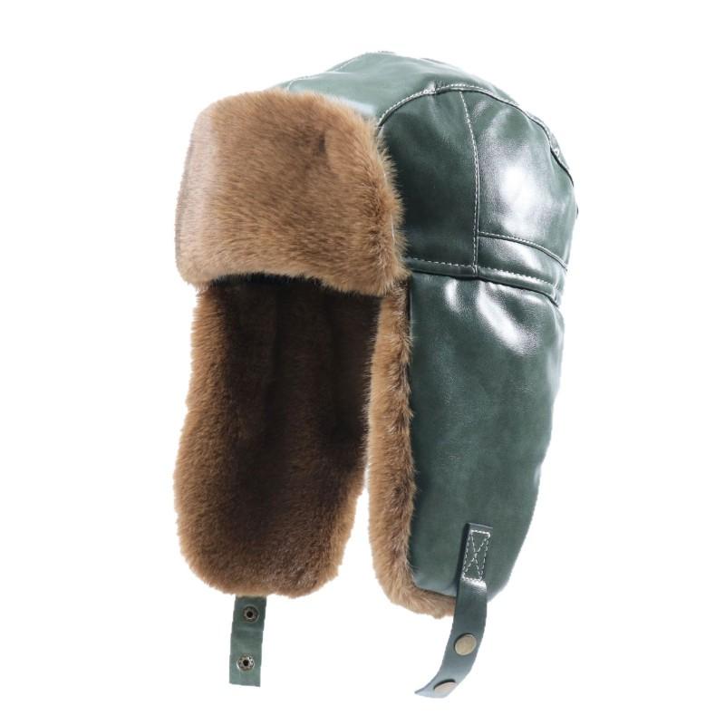 Unisex Winter PU-Leder Warmer Hut mit Fleece-Futter Winddichte Ohrenschützer Outdoor-Radkappe