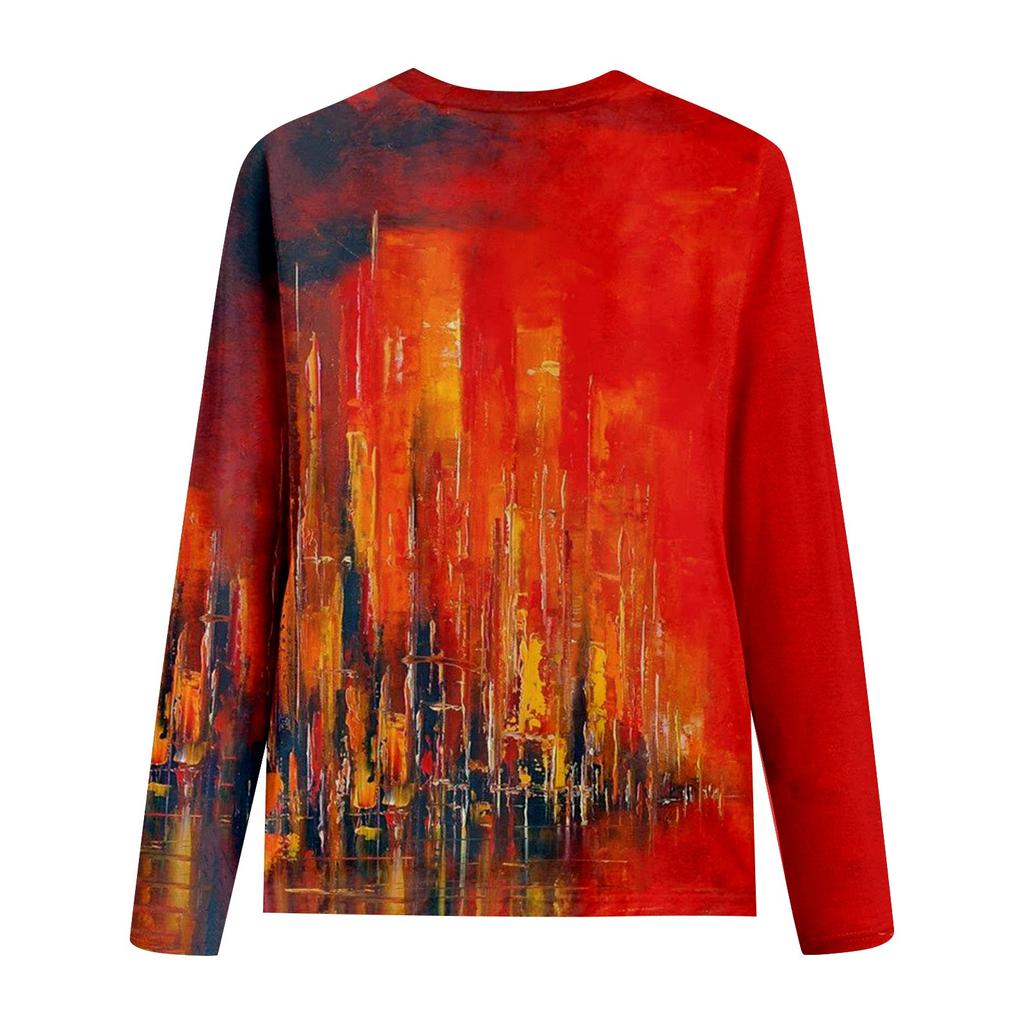 Damenmode, lässig, langärmelig, bedruckt, Rundhalspullover, Top-Bluse