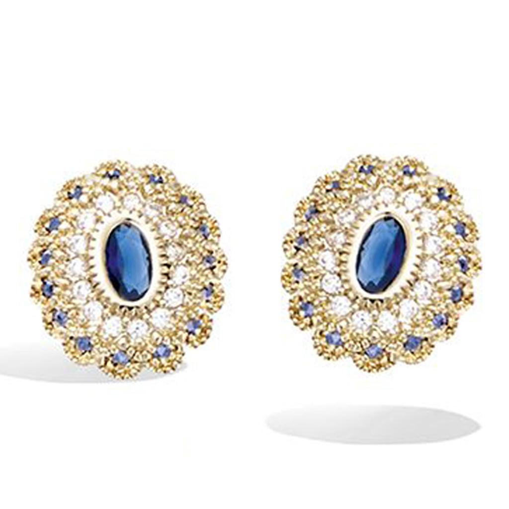 Les Trésors De Lily [R3770] - Gold Plated 'Sissi' Earrings - Golden Blue - 12x11 Mm
