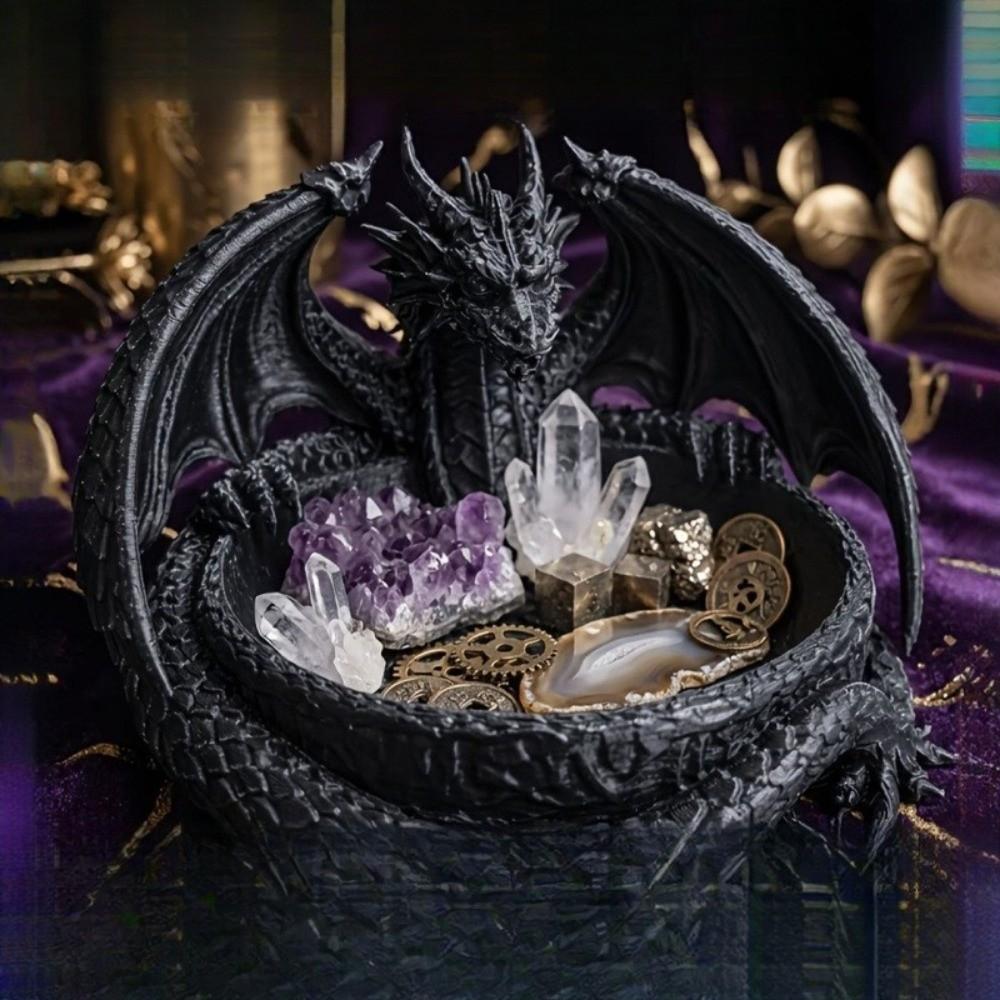 Dark Style Dragon Shaped Jewelry Tray Unique Dragon Trinket Bowl Room Decor