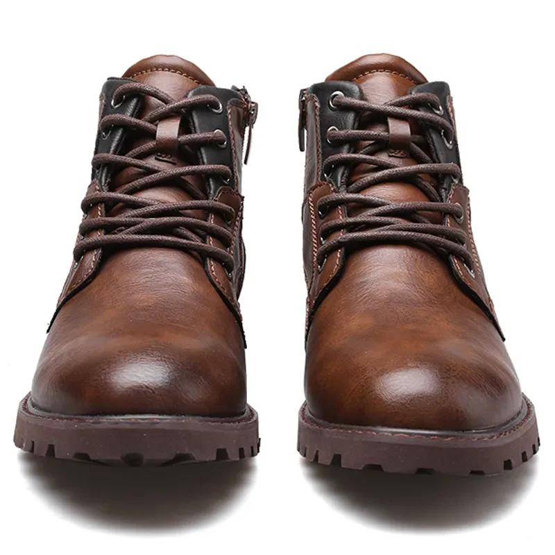 Botas vintage de moda para hombre, zapatos de otoño-invierno 2024, botas de cuero de alta calidad con cremallera lateral, botines para hombre, talla grande 39-48
