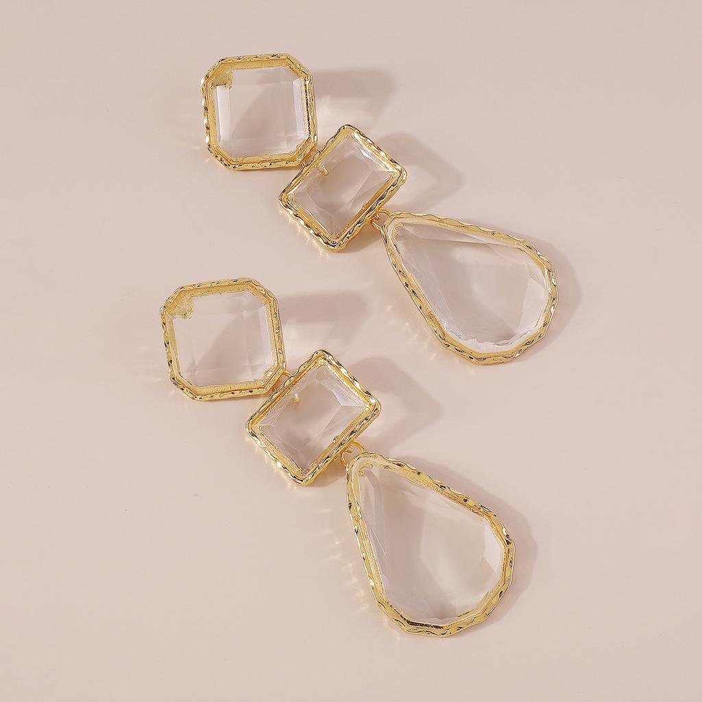 Women Exaggerated Color Contrast Water Drop Long Dangle Earrings Retro Minimalist Geometric Clear Resin Ear Jewelry