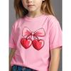 European Sizes Girls' Summer Round Neck Short Sleeve T-Shirt | Heart Cherry Bow Print, Fashionable and Comfortable, Suitable for School, Street Style