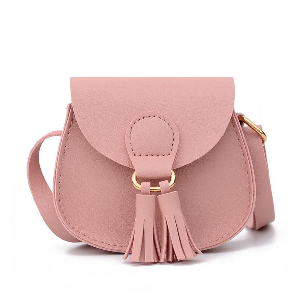 Cute Hook Design Mini Bag PU Leather Tassels Princess Purse Solid Color Crossbody Bag Children Girls