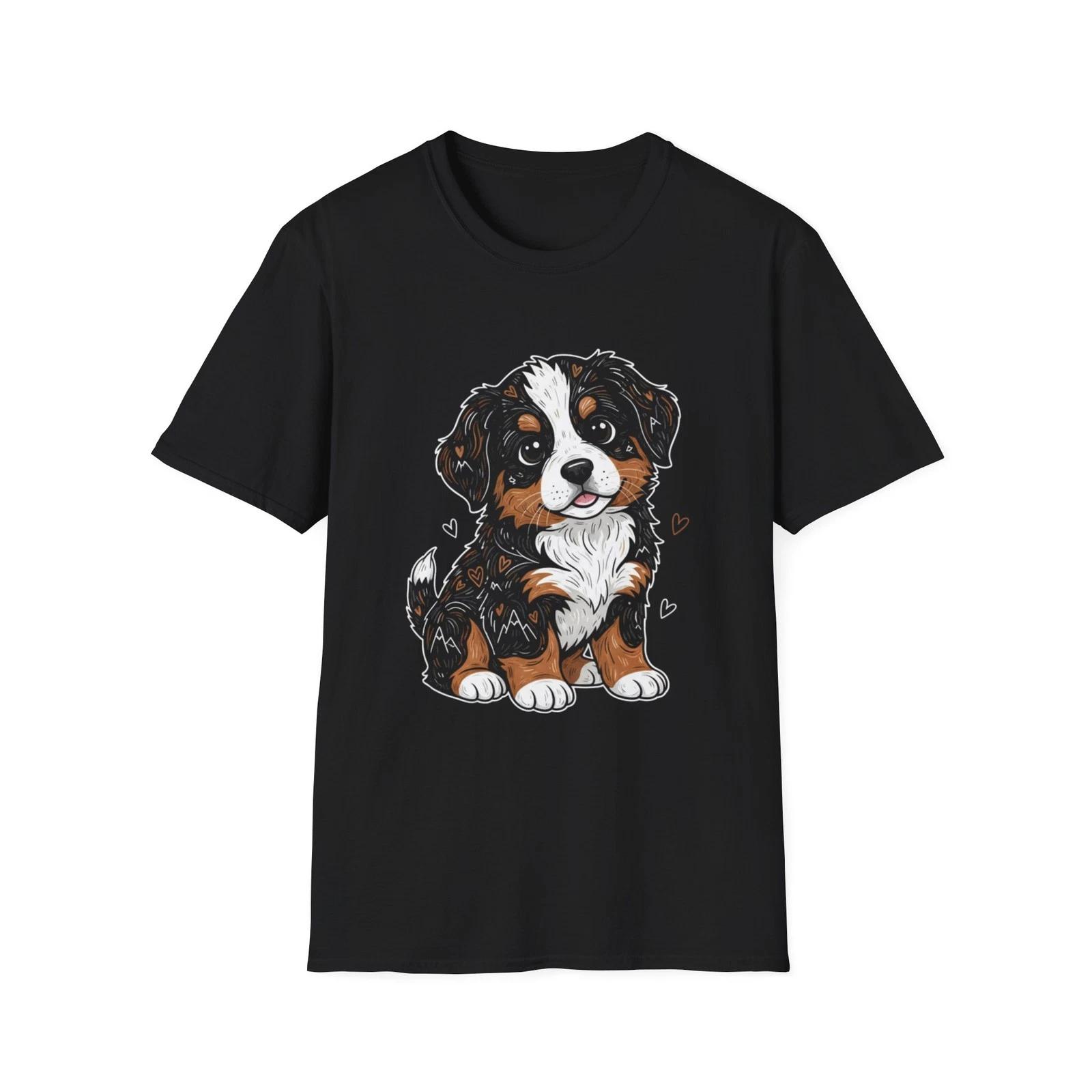 Dog Mountain Heart Black Tee Cute Animal Graphic T-Shirt XL