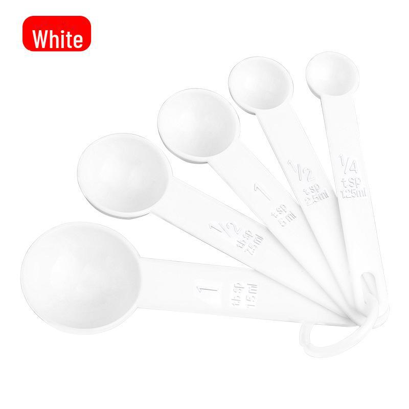 PP Plastic Five-Piece Measuring Spoon Set with Scales for Baking, Salt, and Milk Powder - Essential Kitchen Gadgets.
