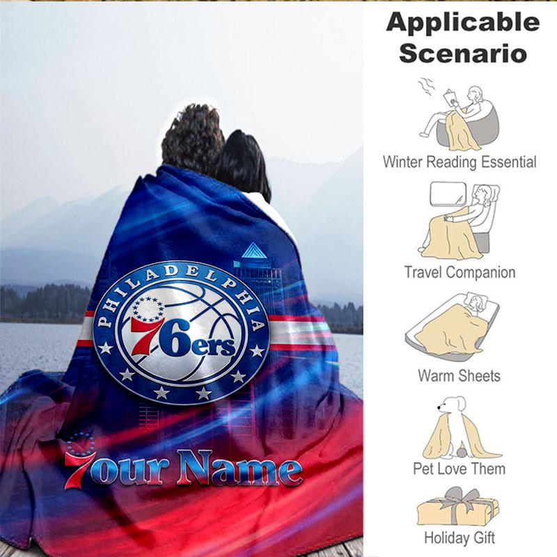 1PC Custom Name Blanket 76ers Basketball Team Flannel Blankets Patterns Throw Blanket All-Season Soft Gift for Couch, Bed, Camping, Birthday Gifts