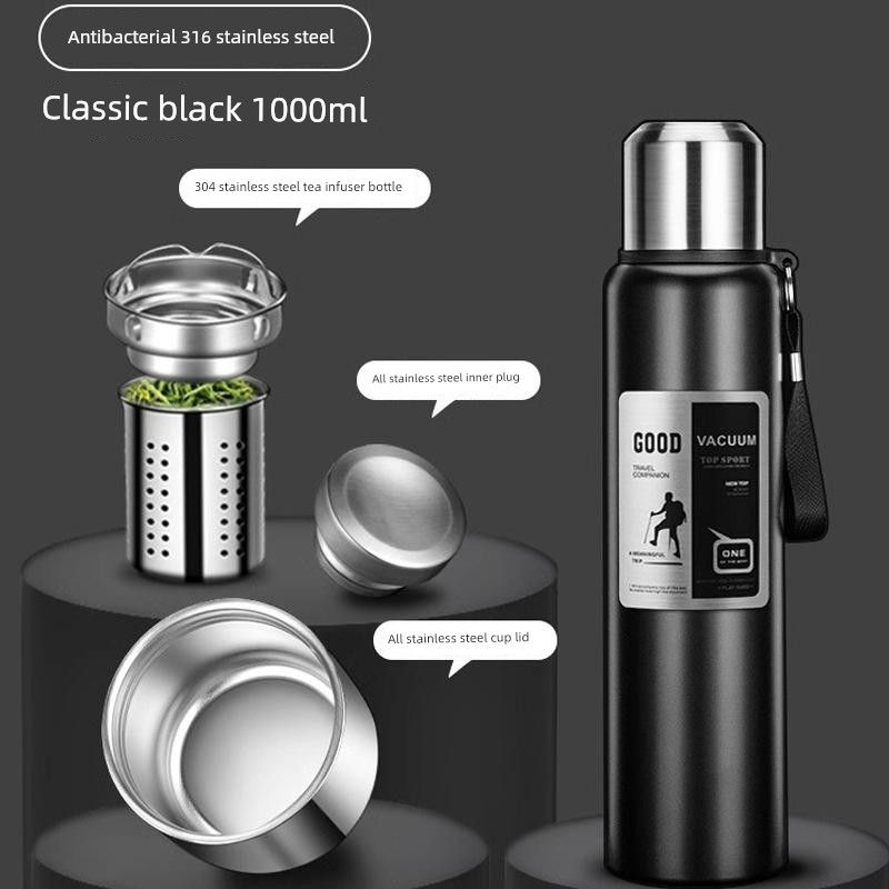 316 Stainless Steel Inner Tank Vacuum All-Steel Thermos Pot for Men, Portable Large-Capacity Thermos Cup for Outdoor Travel and Mountaineering