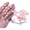 Einzigartige katholische Rosenblumen-Perlen Kreuze Anhänger Rosenkranz Halskette Gebetskette für religiöse Zeremonien und zum Verschenken