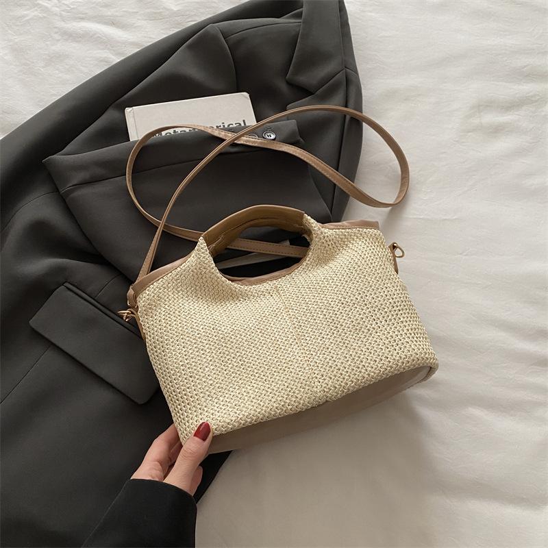 

Повседневная модная сумка 2025 года, весна-лето, новая простая плетеная сумка через плечо, соломенная женская сумка в тон хаки