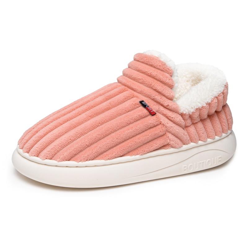 Women Coral Fleece Furry Slippers, Warm Indoor Slip On Lazy Cotton Shoes Plus Size