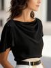 2026 Satin Imitation Silk Drape Swing Collar Short Sleeve Women's Top