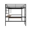 Hochbett 140x200 Schreibtisch, 4 kleine Regale, großes Bücherregal, Metallbettgestell Lattenrost (ohne Matratze) Kinder/Erwachsene, Schwarz