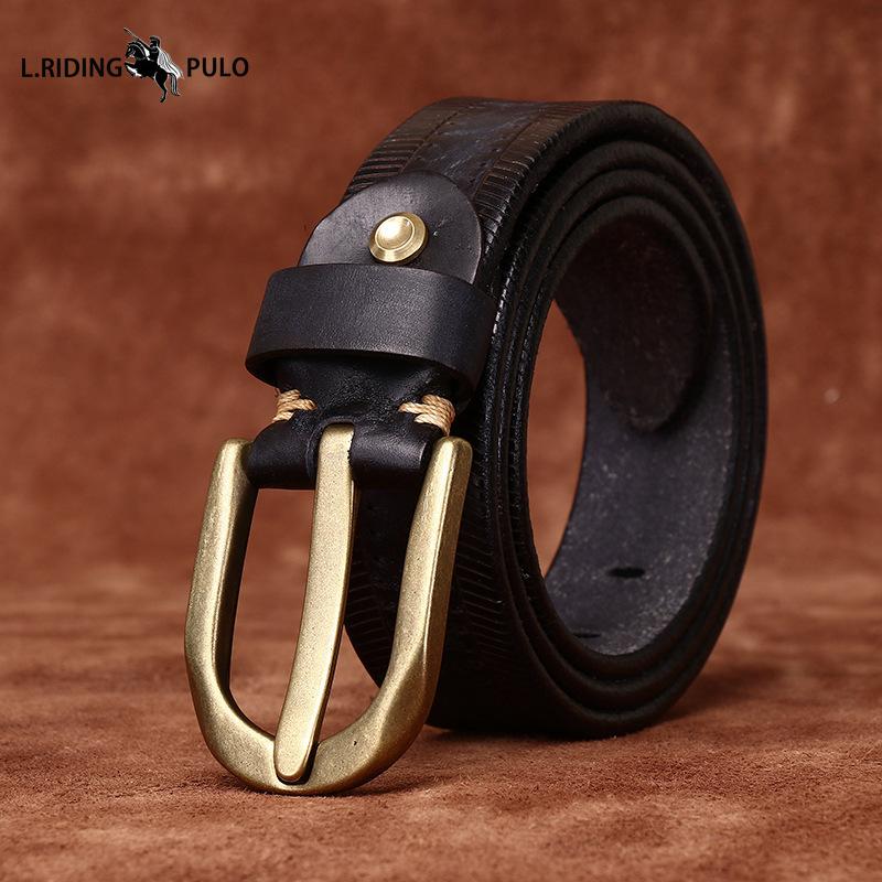 

Винтажный ремень из коровьей кожи высшего слоя с эффектом стирки, мужской ремень из натуральной кожи с пряжкой-пином, повседневный джинсовый мужской ремень 100cm