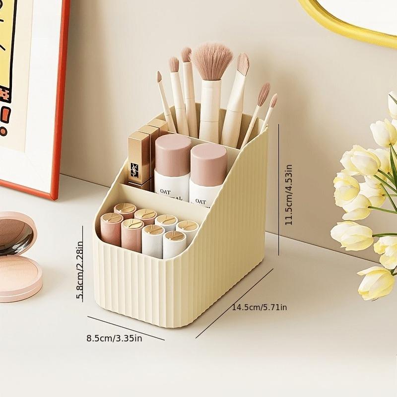 

Makeup Brush Organizer - Spacious 3/4 Compartment Storage Box | Space-Saving,Ideal for Dorm Vanity and Desktop Skincare