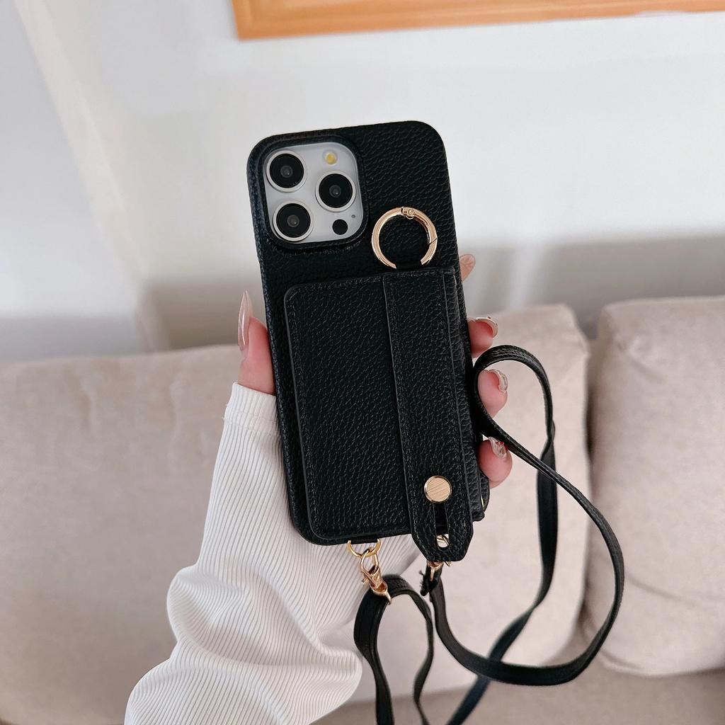 Řemínek na zápěstí Crossbody pouzdro na telefon pro IPhone 15 14 12 11 Pro Max 13 Mini 15 14 Plus Peněženka s držákem na karty Kroužek Kožený kryt