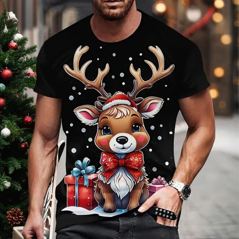 

1pc Polyester Knit Festive Men s 3D Christmas Print T-Shirt, Holiday Novelty Top XL