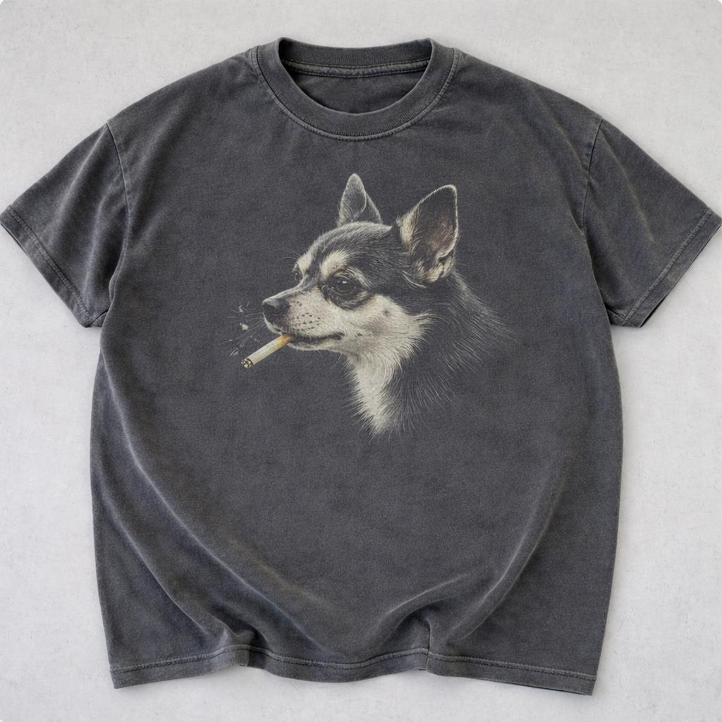 Maglietta Chihuahua Fumatore Retrò, T-shirt Grafica Cane Vintage Anni '90, Maglietta Divertente Faccia di Cane, Regalo per Amanti dei Cani