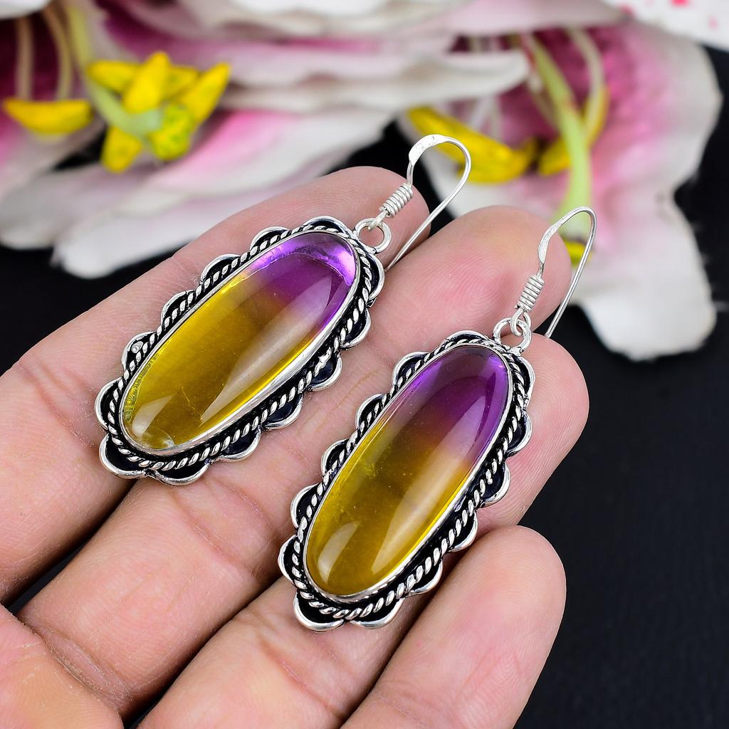 Bi-Color Tourmaline Gemstone 925 Sterling Silver Jewelry Earring 2.44" KG-1786