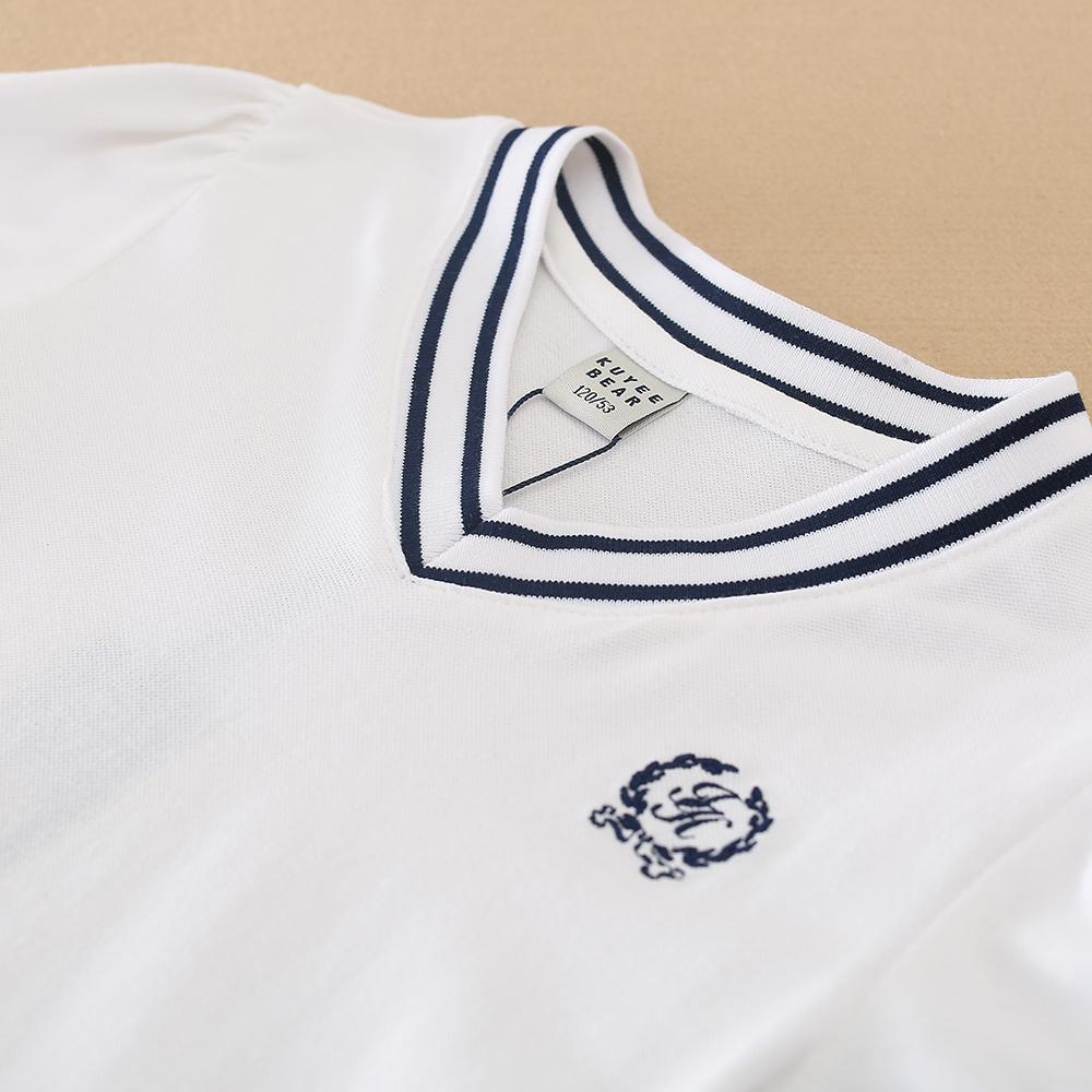 Girls' White Summer Dress V-Neck Polo Pleated Dress for School 5-12 Years Girls Clothing