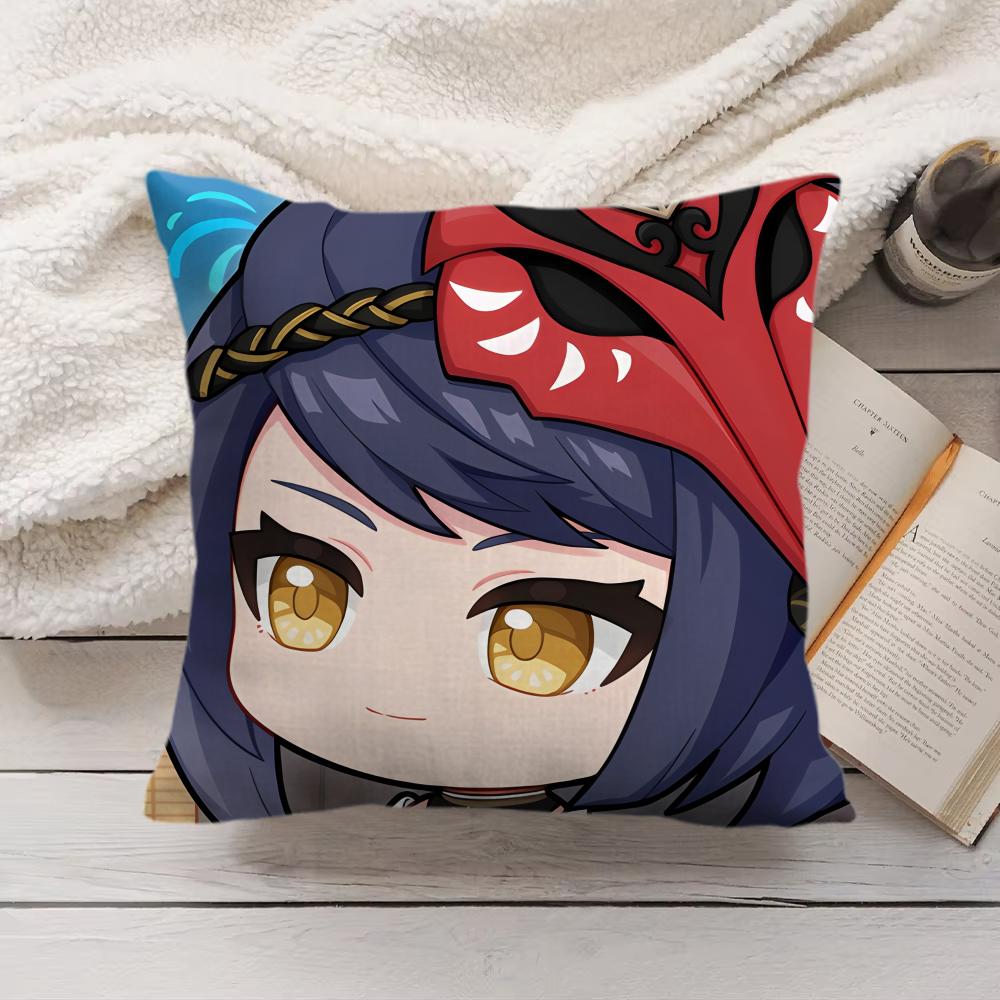 Kujo Sara Cute Genshin Impact Cushion Cover Silky Short Plush Invisible Zipper Dustproof Sofa Pillow Case For Home Decor