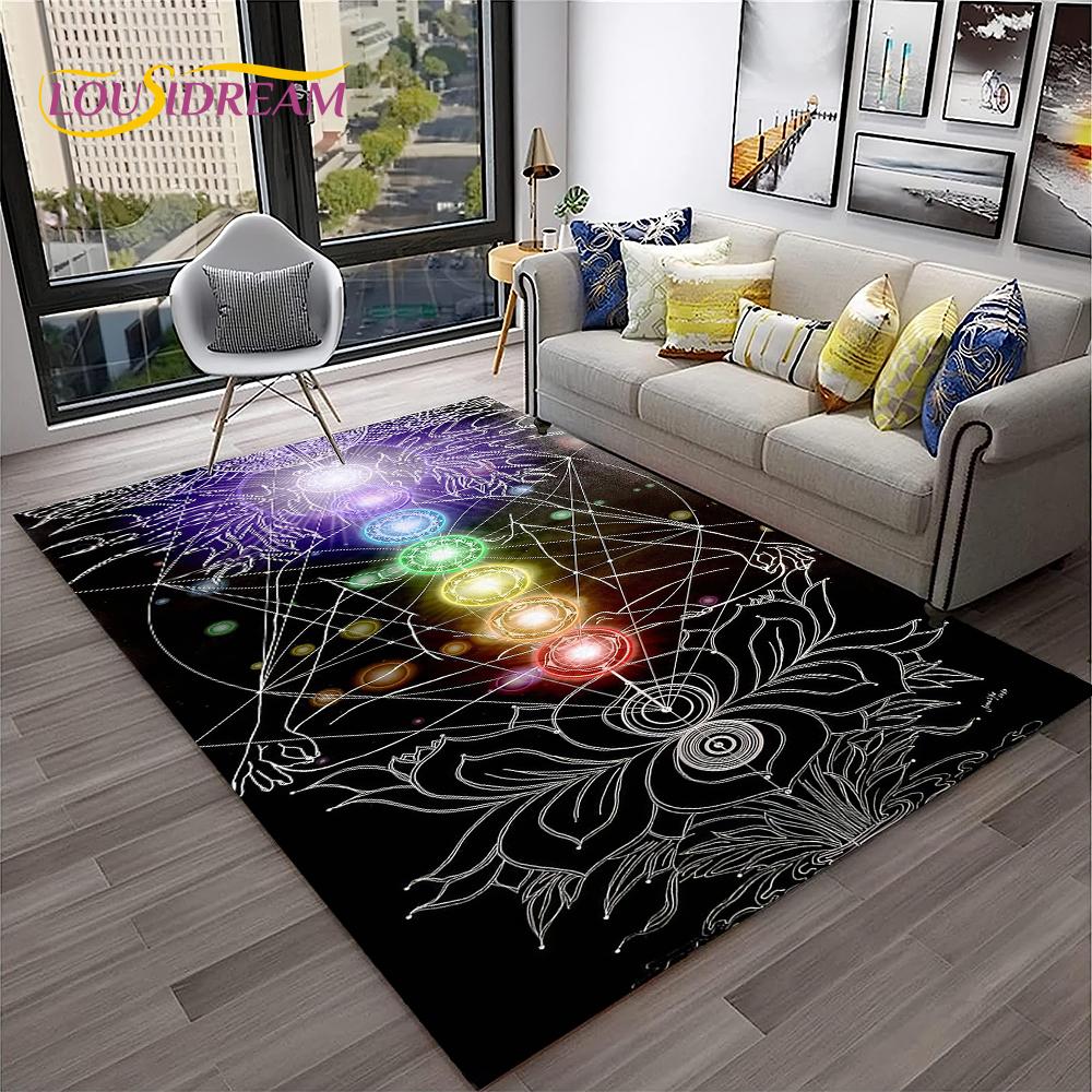 Naturalize Yoga Meditation Rainbow 7 Chakra Soft Carpet Rug for Home Living Room Bedroom Sofa Doormat Decor, Non-slip Floor Mat
