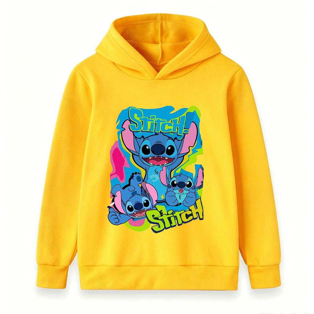 Kids Boys Girls Hoodie Cute Cartoon Stitch Printed Long Sleeve Pullover Sweatshirt Casual Tops for Toddlers