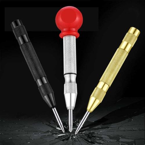 

EMAGEREN Automatic Center Punch Tool, Set of 3, 5-inch Brass Automatic Center Punches with Spring Caps, Adjustable Impact for Wood and Metal, Easy to