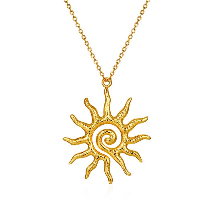 Sunflower Gold Pendant Necklace for Women - Stylish Hollow Design on Simple Clavicle Chain