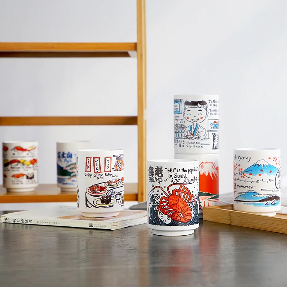 Japanische Impression Keramiktassen 300ml Tee Wein Sushi Sake Becher Lustige Familienrestaurant Dekoration Reisegeschenk für Freunde
