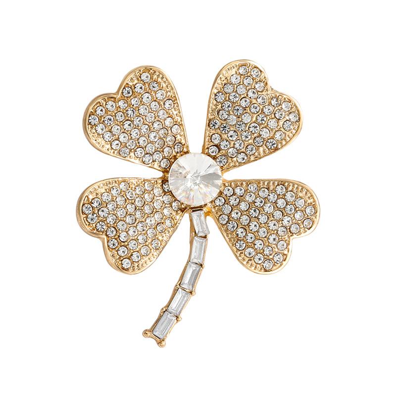 New green zircon four-leaf clover brooch women's high-end blazer high-end corsage clothes collar silk scarf buckle