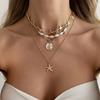 4Pcs Zinc Zinc Alloy Pearl Shell Starfish Necklace Set Multi-Layer Starfish Beach Pendant  Daily