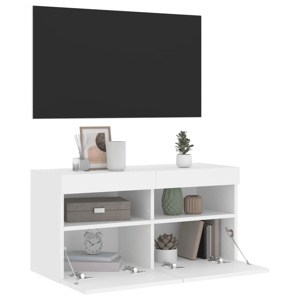 Wall Mounted TV Cabinet with RGB LED Lights White 80 X 30 X 40 Cm