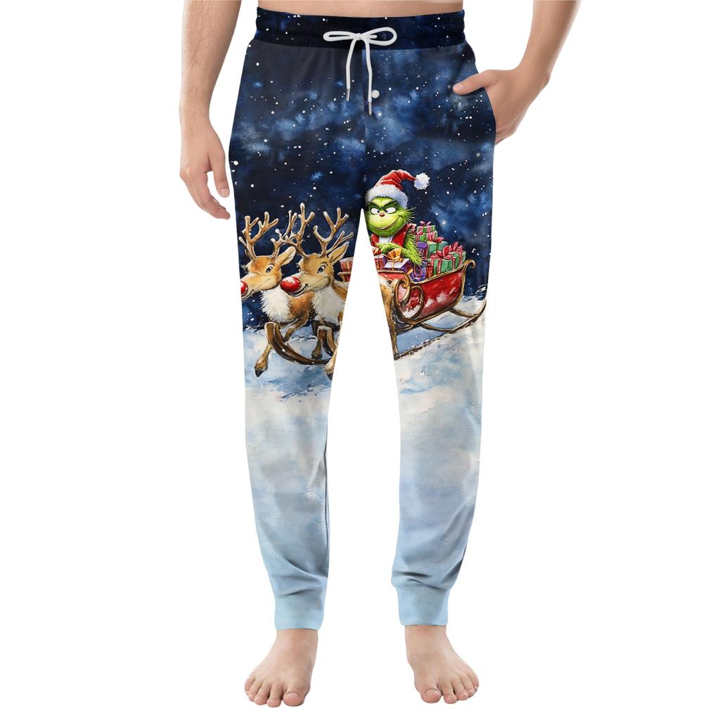 Pánské ležérní kalhoty se stahovací šňůrkou, kapsami a manžetami, domácí spací kalhoty