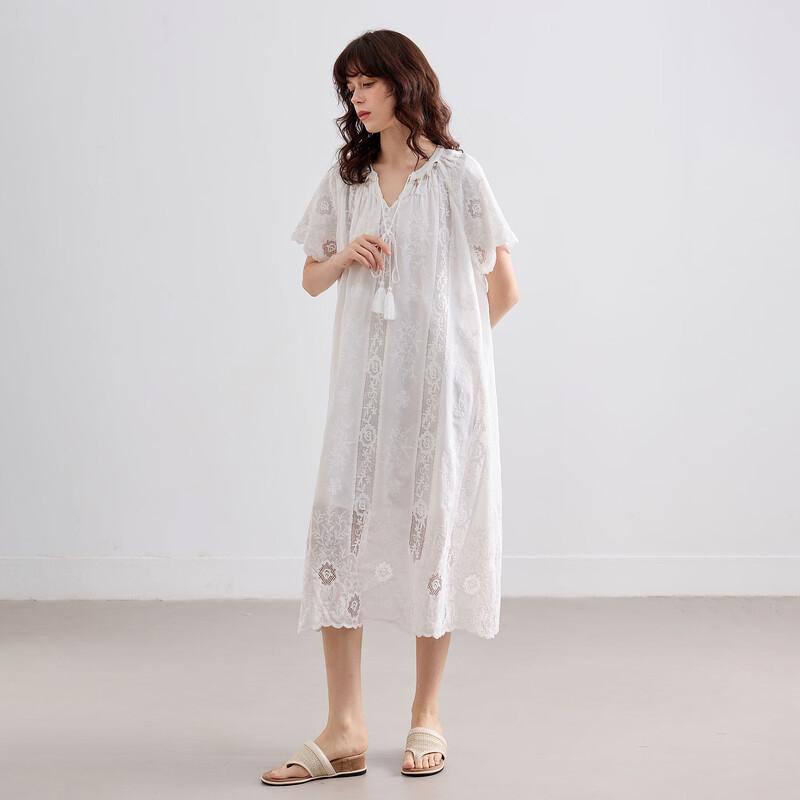 Demana Elegant Summer Embroidered V-Neck A-Line Midi Dress L