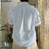 INCERUN Oversized Men Lapel Neck Long Sleeve Striped Casual Buttons Up Shirts