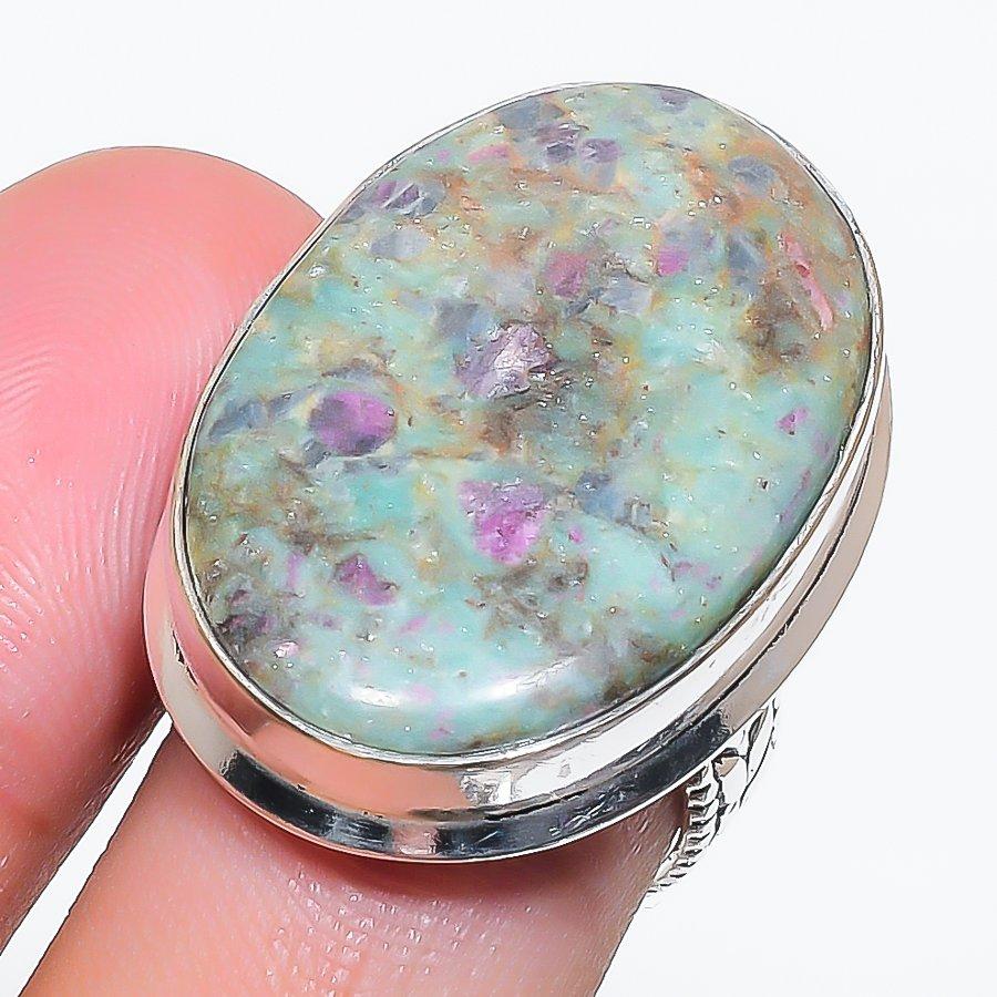 Natural Ruby Fuchsite Gemstone 925 Sterling Silver Jewelry Ring Size 6.5 y2i72