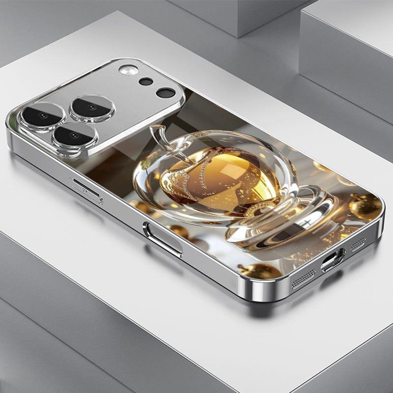 

Gleaming Golden For Apple Pattern Electroplate Phone Case For Samsung Galaxy S26 S25 S24 S23 Ultra Plus FE Tempered Glass Cover Galaxy S23+