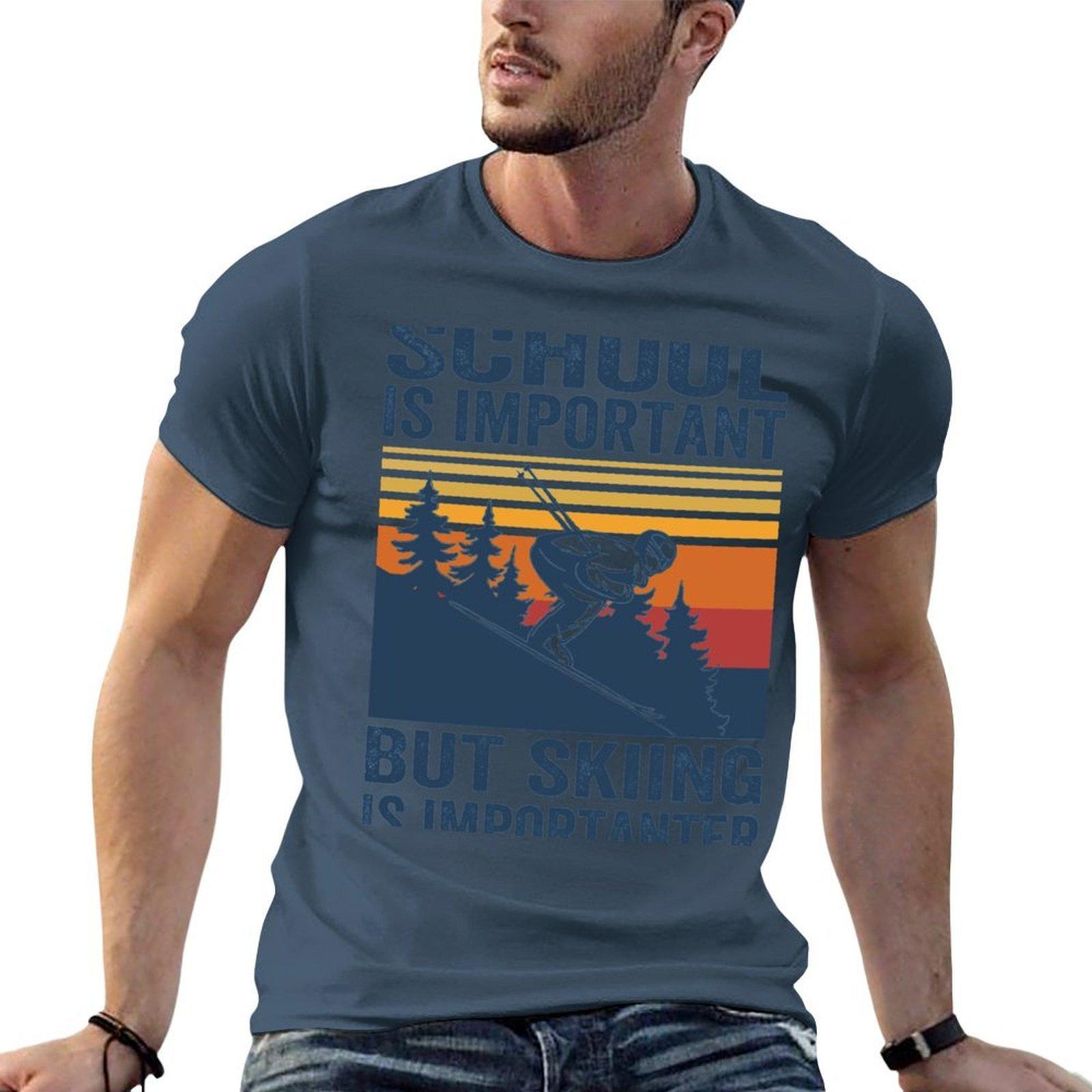 School Is Important But Skiing Is Importanter Retro Funny Skiing Tshirt Fitness Training Breathable Tee S