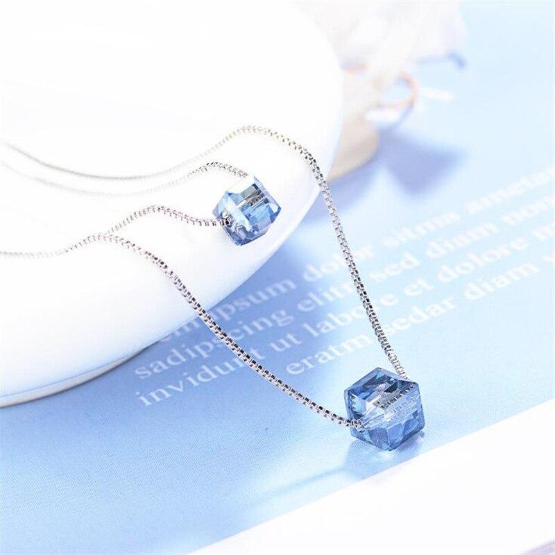 Novinka Dámské čtvercové Aurira kostky cukru 925 Sterlingové stříbro Šperky Křišťálové Lesklé Barevné Dvouřadé Náhrdelníky Xzn089