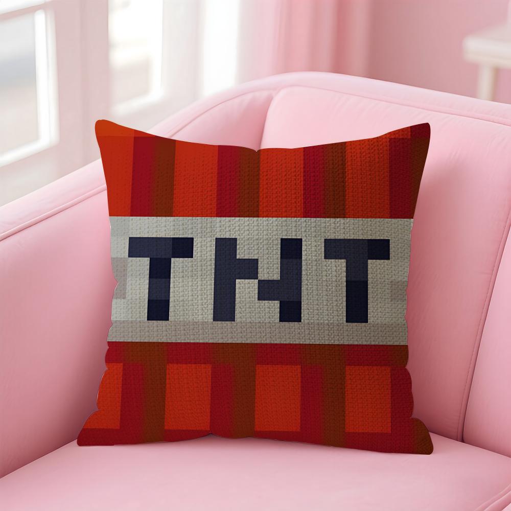 Game T-Tnt Block Explosion Pillow Case Natural Linen Organic Fabric Double-Sided Printing Sofa Home Decor Gift Cushion Cover