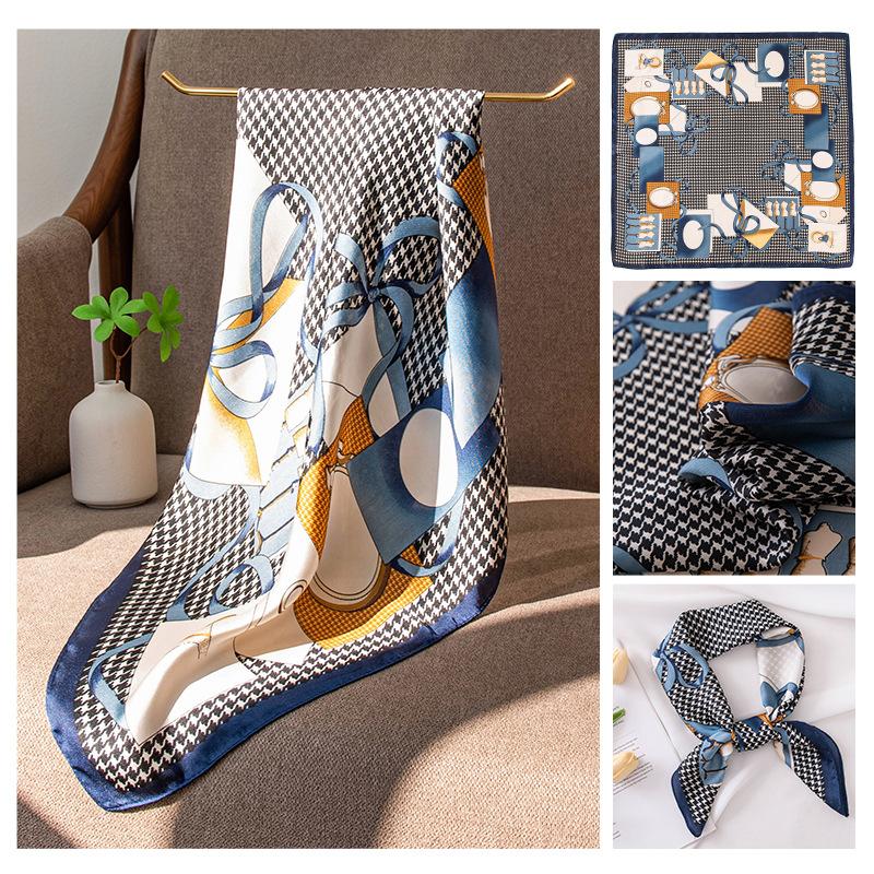 70cm Small Square Scarf Silk High-end Feeling Retro Chinese Style Printed Women's New Stylish Mother Thin