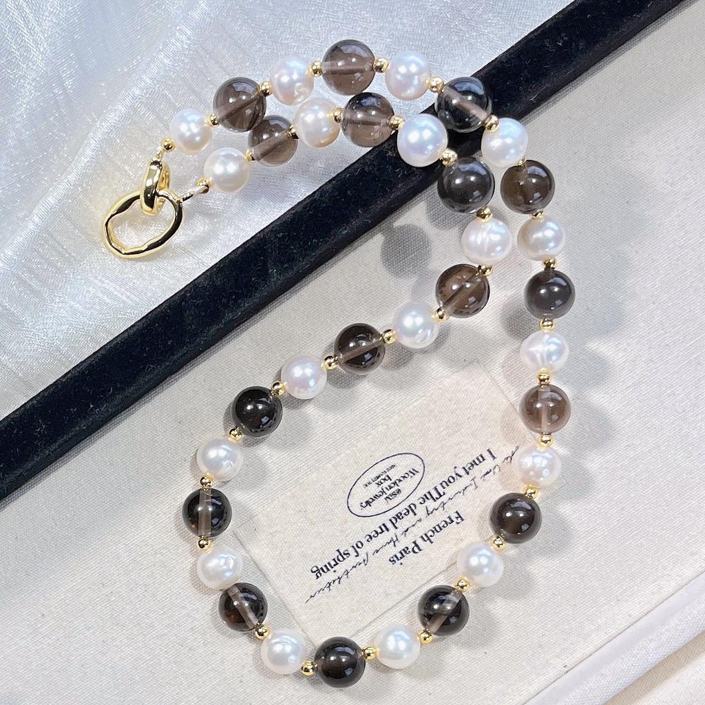 10Mm Design Natural Obsidian Artificial Crystal Pearl Necklace Clavicle Chain