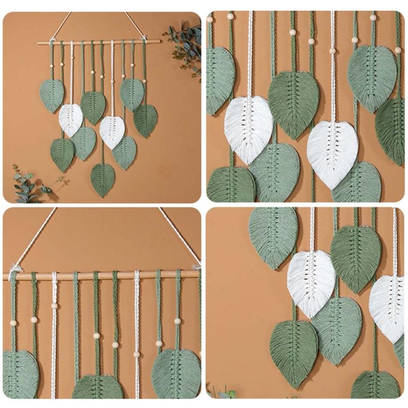 Vintage Handwoven Cotton Leaf Tapestry Artistic Wall Decoration Tree Leaf Handcrafts Wood Beads Tapestries for Home Room